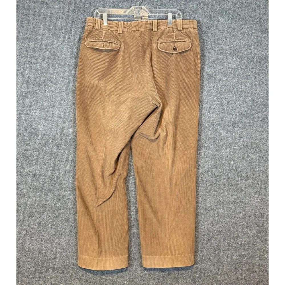 L.L Bean Pants Mens 37x30 Tan Corduroy‎ Chinos Pleated Straight Leg Relaxed Vtg